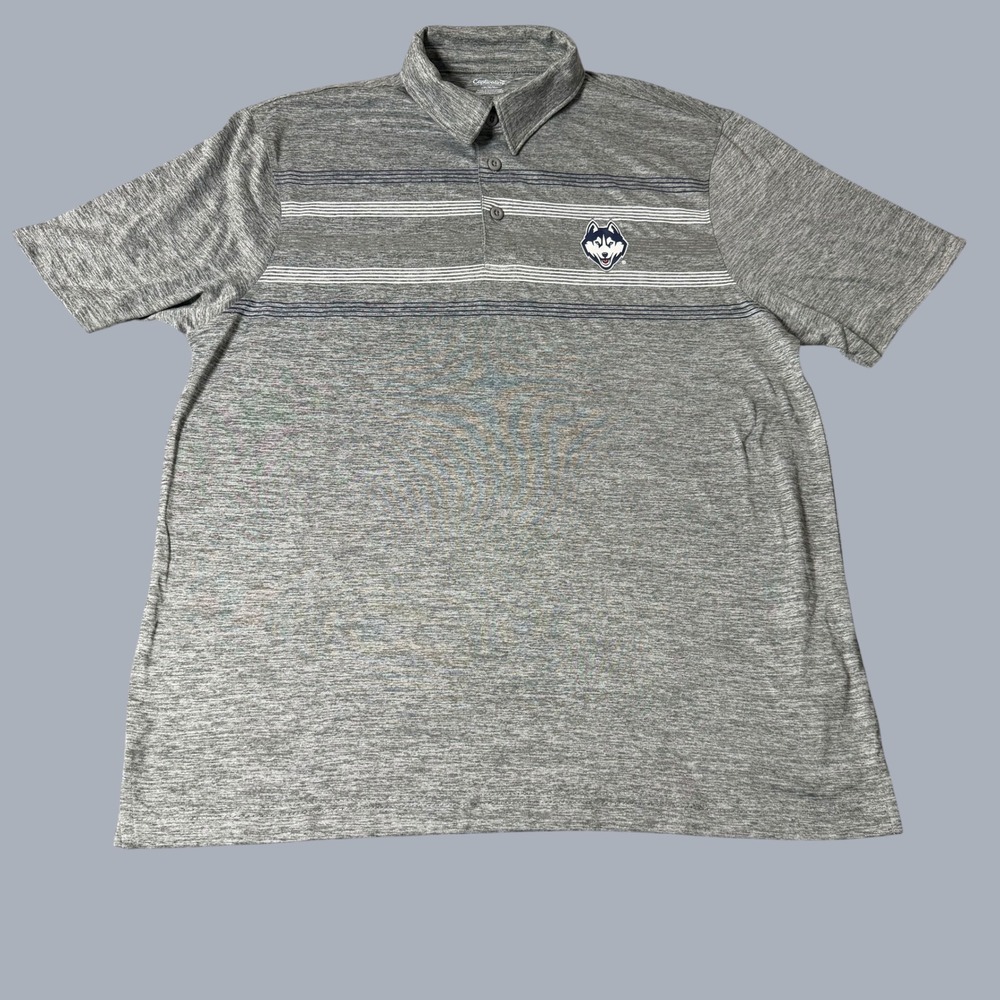 NEW Captivating UConn Huskies Mens M Gray Striped Performance Polo Shirt NCAA